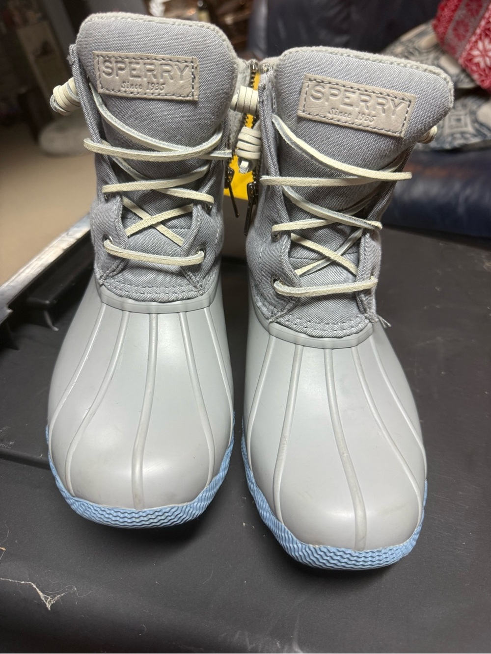 Sperry Light Gray and Blue Boots